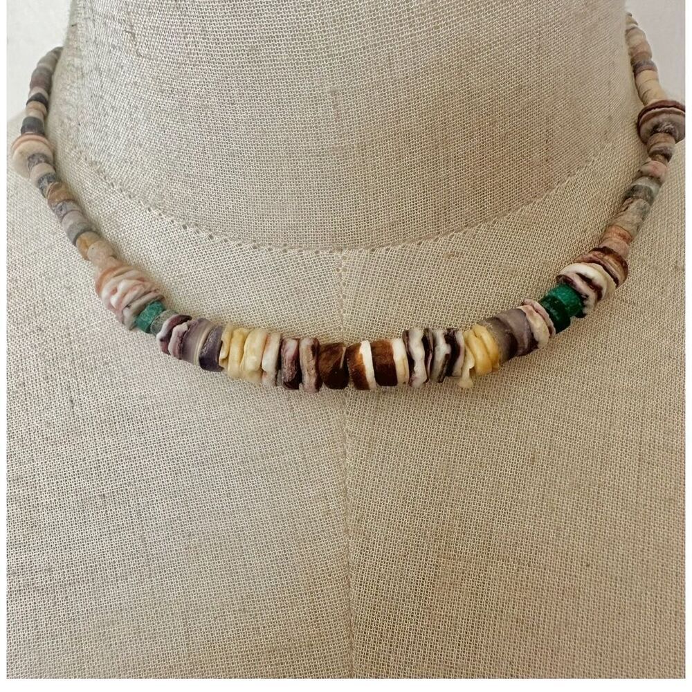 Vintage Shell & Turquoise Heishi Necklace – Handcrafted Southwest Style